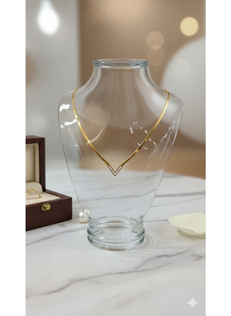 ورد قلادة نسائية جنزير ناعم (سنيك) مطلية بالذهب بتصميم V عصري - من الستانلس ستيل الفاخر. - Image 1